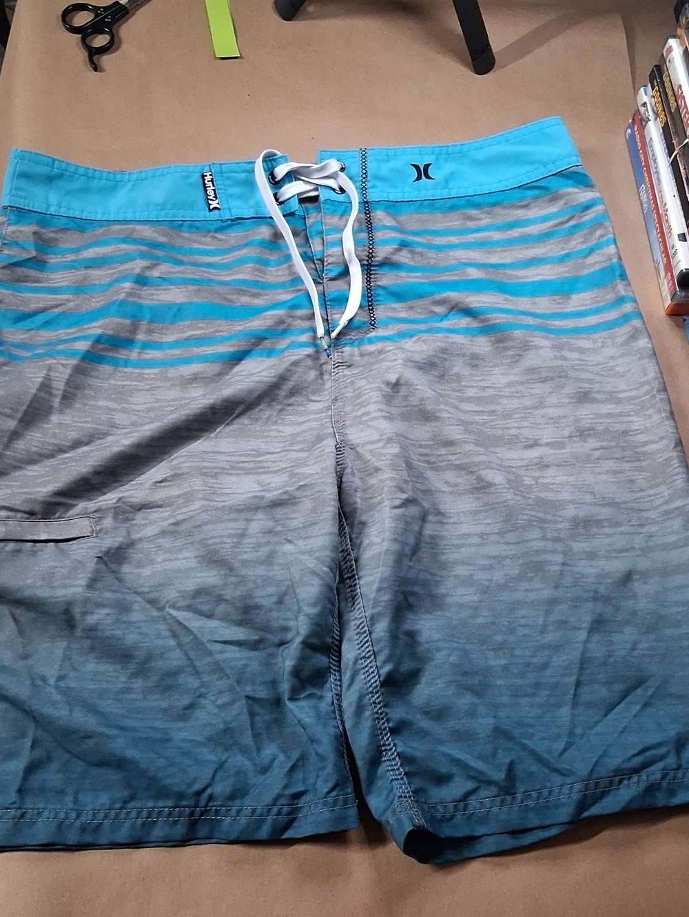 Hurley Teal and Gray Striped Men's Boardshorts